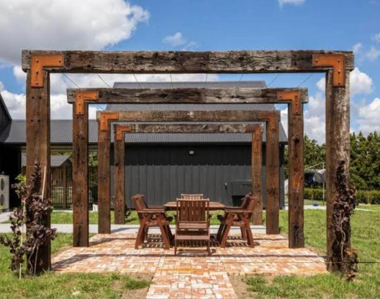 Outdoor building, recycled timber pergola and paving