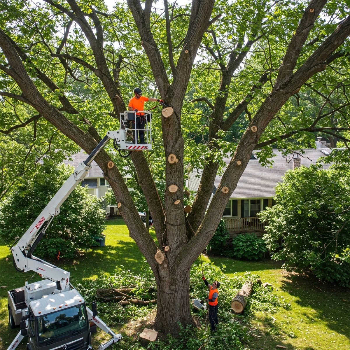 Tree work and arborist crew