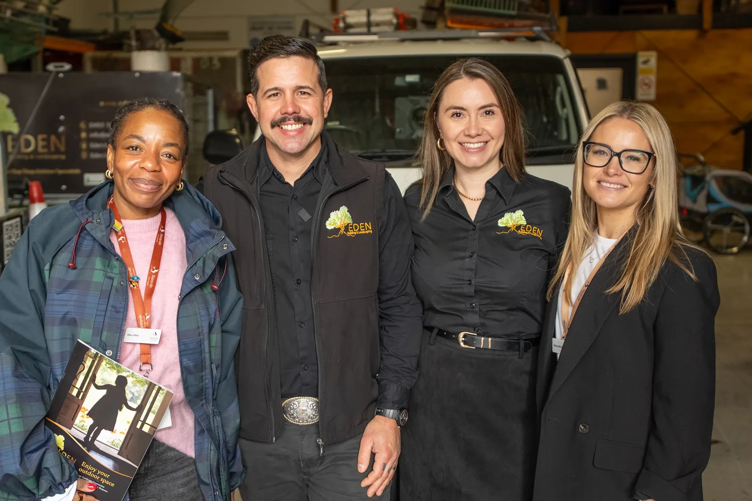 Representatives from Banyule City Council with Eduardo and the Eden Building & Landscaping team at the Greensborough yard